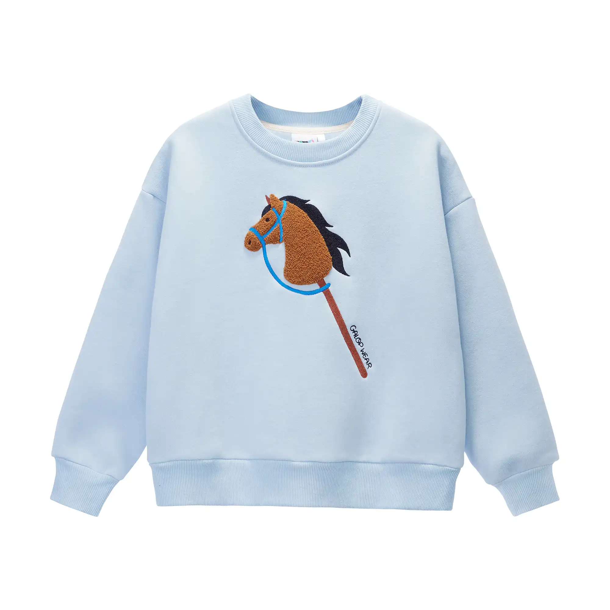 Błękitna bluza jeździecka GALOP WEAR Hobby Horse z haftem 3D, idealna dla miłośników koni i hobby horsingu.